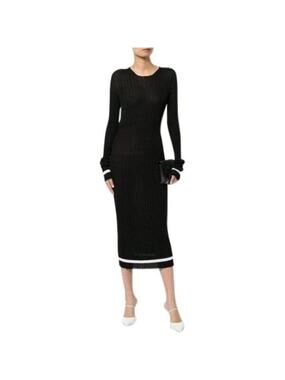 GEORGIA ALICE Sz 6 US 10 AUS Black White Ribbed Palm Knit Dress NWT